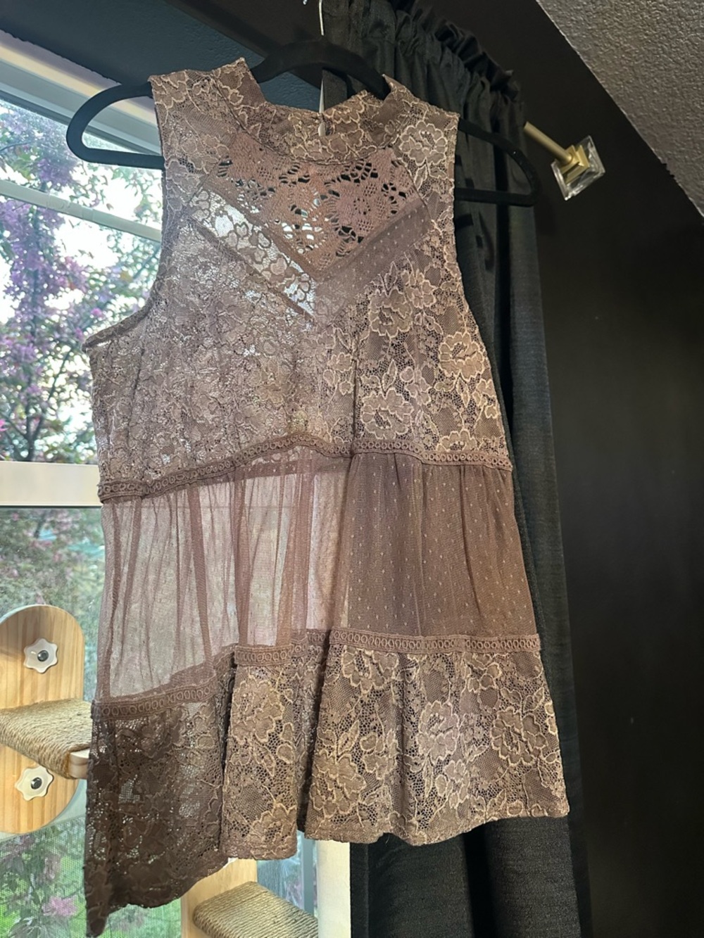 Maurices Lace Overlay Sleeveless Top in Taupe